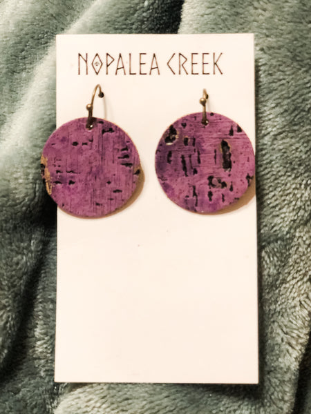 Purple bark leather earrings