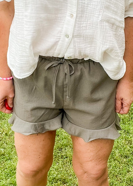 Olive Ruffle Shorts