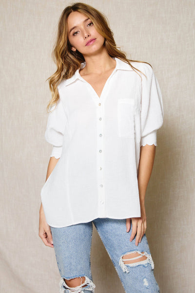 Ces Femme - Half Sleeve Button Down Shirt / T10252