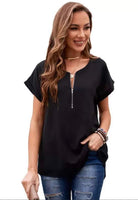 Magnolia Zipper Top- Black