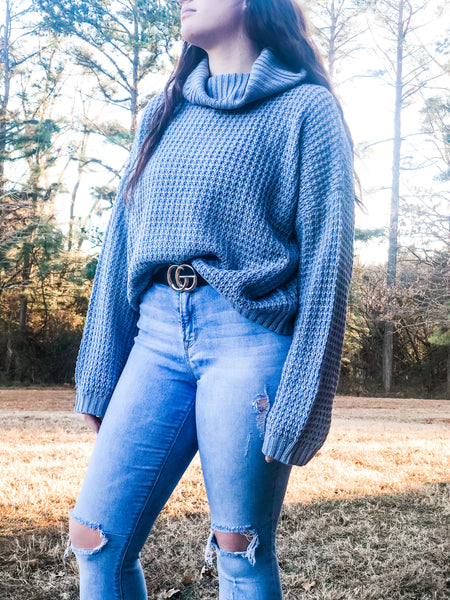 TAKE NOTE LIGHT BLUE TURTLENECK