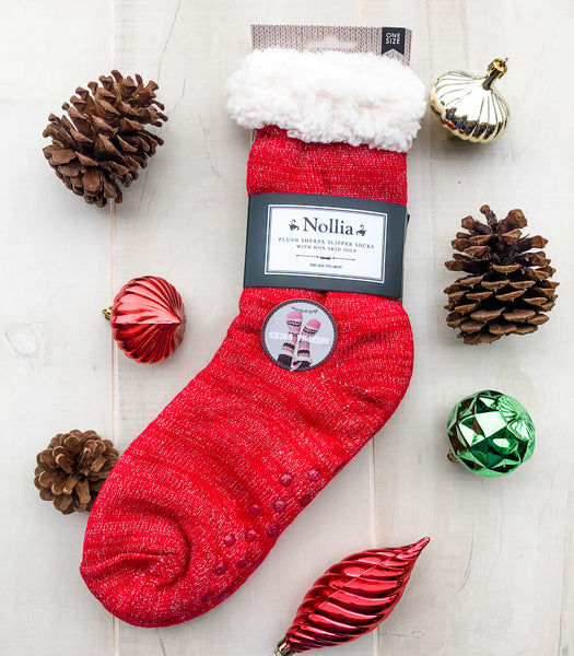 RED SPARKLE SHERPA SOCKS